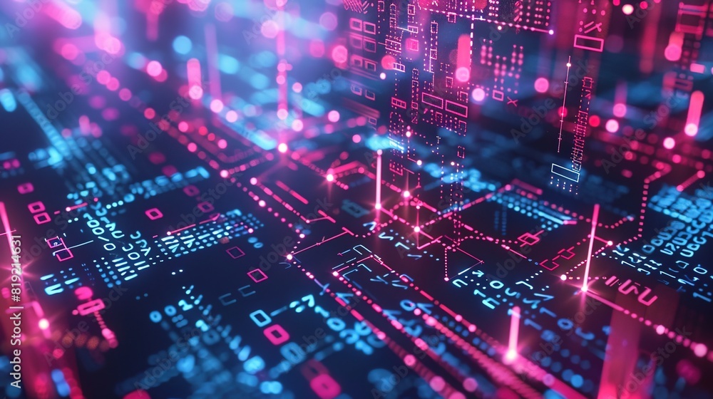 Fototapeta premium Abstract Connections, Blockchain, Network, Technology Innovation, Science Fiction