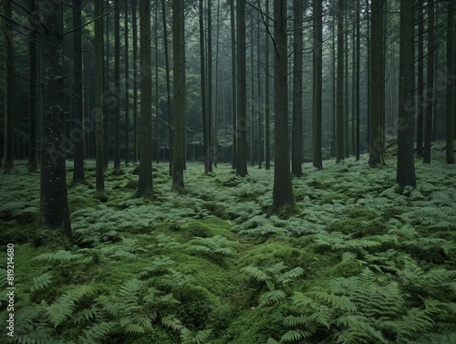 A forest with a lot of trees and green grass