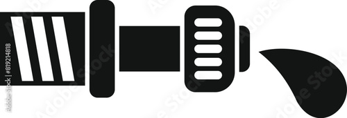 Fire hose nozzle icon in vector format for emergency safety and firefighting equipment illustration. Simple silhouette design in black and white for fire department services and industrial use