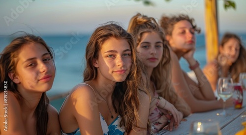 summer vacation, technology and beach concept - girls taking selfie by the sea. summer vacation youth and friendship