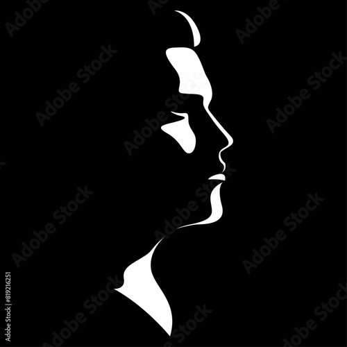 vector black and white light and shadow isolated image of male face formed by shadow. severe male profile. useful for men's products advertising, barbershop, men's clothing stores, logo, print, poster