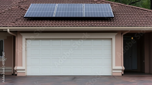 A garage with solar panels installed on the roof
