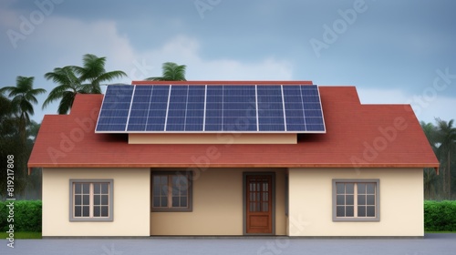 House with solar panels on roof. Renewable energy concept © Ashfaq