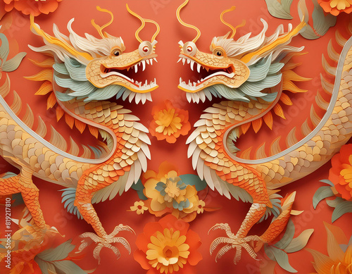Zwei chinesische Drachen aus Papier ausgeschnitten Illustration  photo
