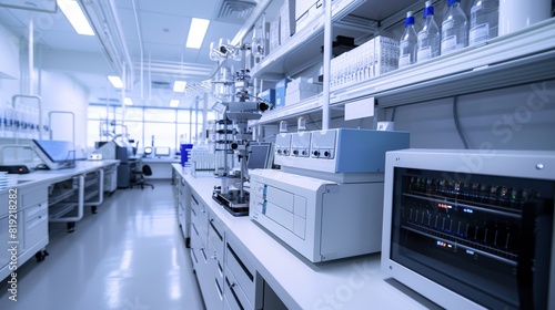 Advanced lab equipment in a pristine high-tech research facility.