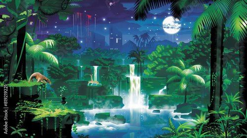 Nightfall in the Jungle: A Symphony of Nocturnal Life - Imagine a scene where night falls in the jungle, and the sounds of nocturnal animals fill the air as the jungle comes alive under the cover photo