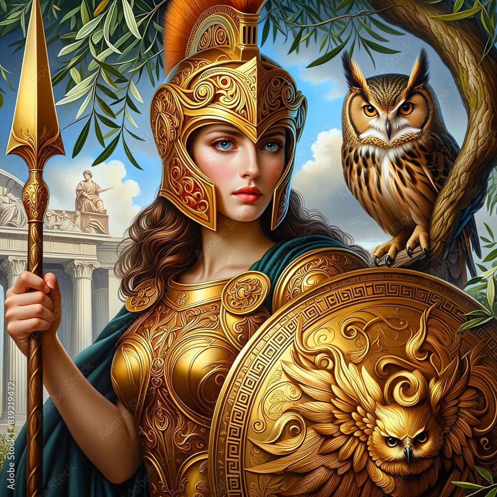 Athena The Greek Goddess Of Wisdom And War In A Golden Helmet And 