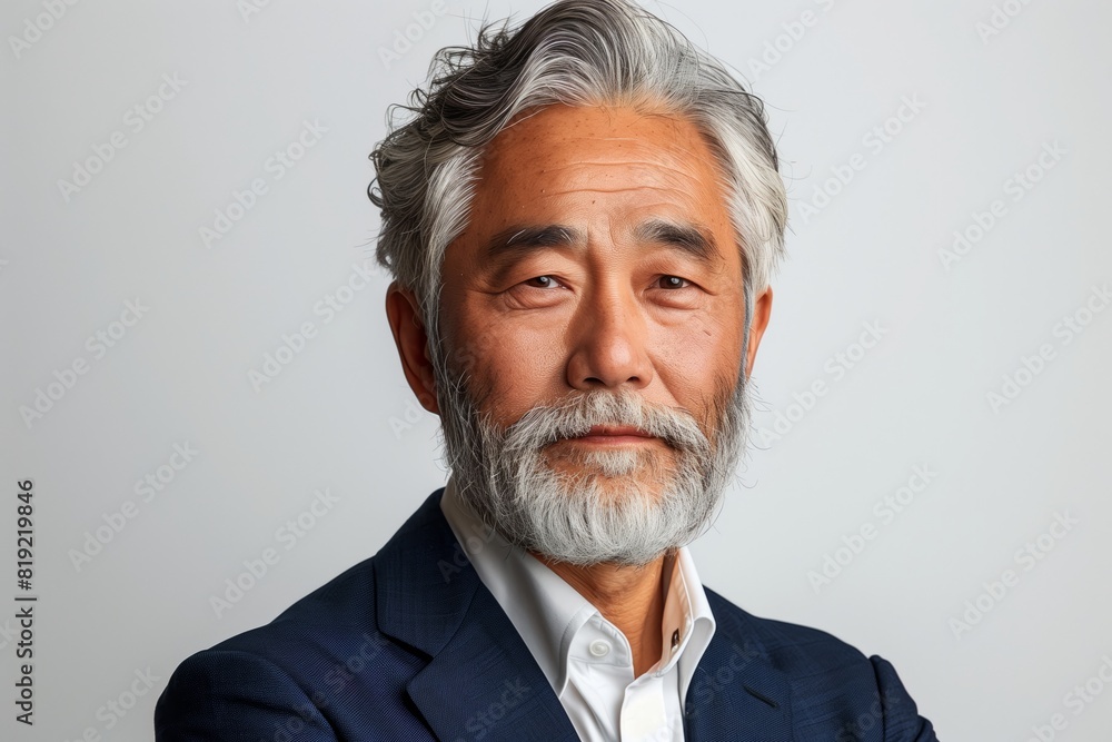 Obraz premium An older man with grey hair and a beard looking directly at the camera
