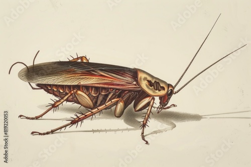 Detailed drawing of a cockroach, suitable for educational materials