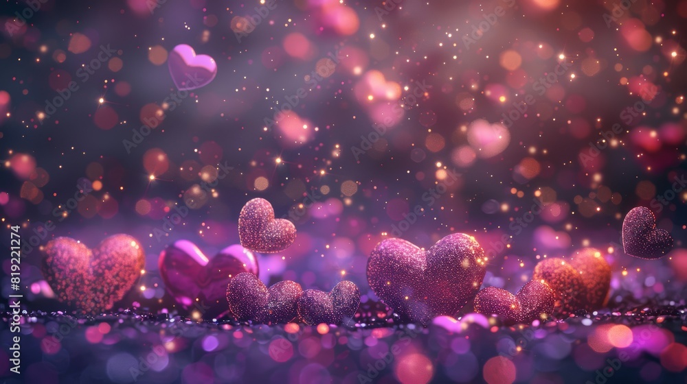 Glittering red hearts scattered on a vibrant background. Glittering red hearts scattered on a vibrant background.