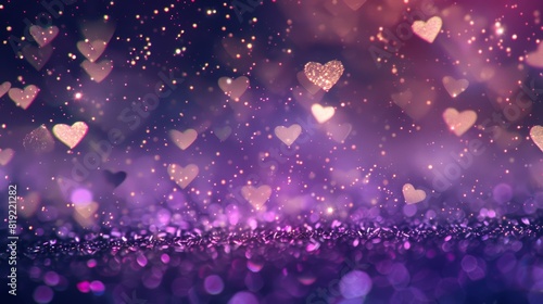 Dreamlike purple hearts in a shimmering bokeh atmosphere.