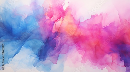A vibrant watercolor background with splashes of pink, purple, and blue, reminiscent of a sunset over the ocean.