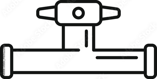 Simplified black and white vector icon of a pipeline with valves, suitable for industrial designs