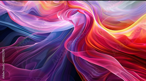 Energetic ribbons of color create a vibrant abstract