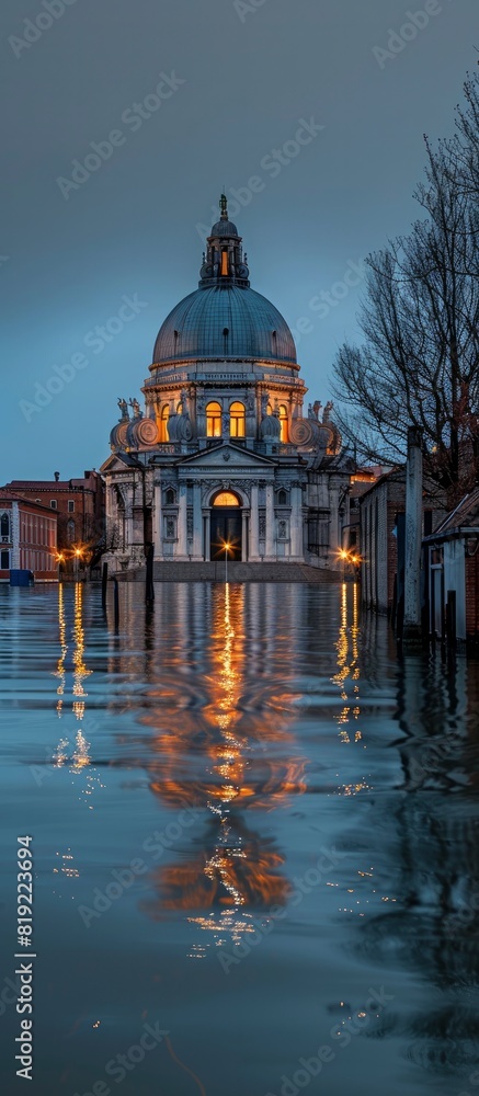 The dome of the church was affectingly and beautifully depicted, standing in front of it was an ancient Roman building on top of water.