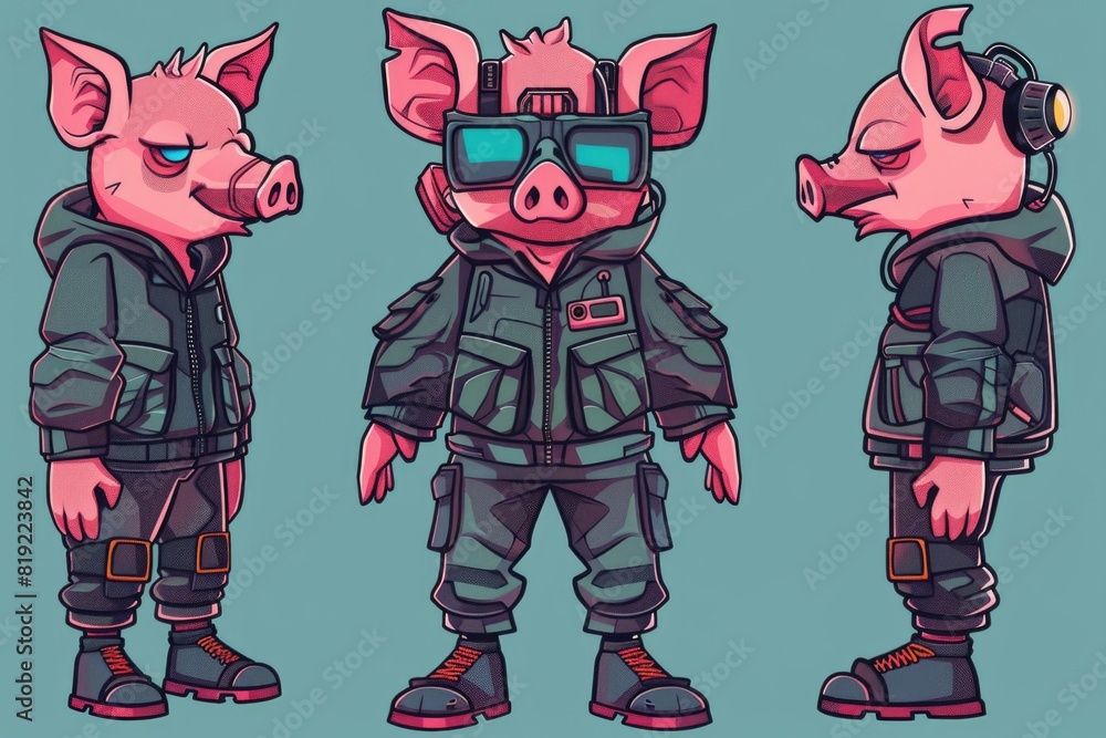 Three pigs dressed in military attire. Suitable for army-themed designs Three pigs dressed in military attire. Suitable for army-themed designs
