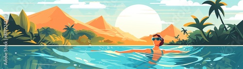 activity flat design front view swimming theme animation vivid