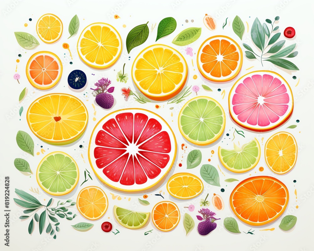 garnishes flat design top view anniversary theme water color Triadic Color Scheme