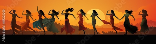 Pru Chum flat design side view cultural dance theme animation Complementary Color Scheme photo