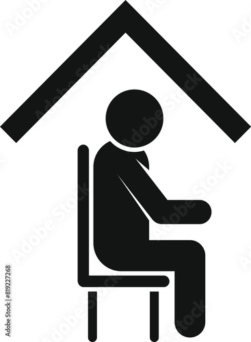 Stay at home icon, a simple vector illustration of a person sitting indoors for selfisolation and quarantine safety during the covid19 coronavirus pandemic. Solitary containment policy photo