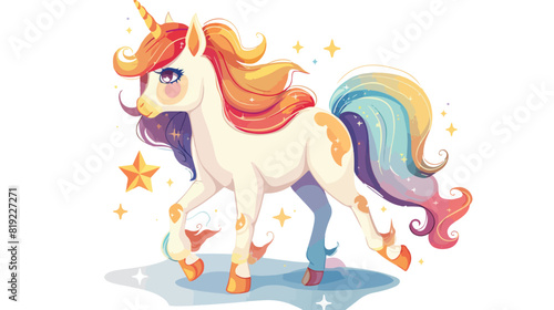 Beautiful cute magical cartoon pony unicorn with a style