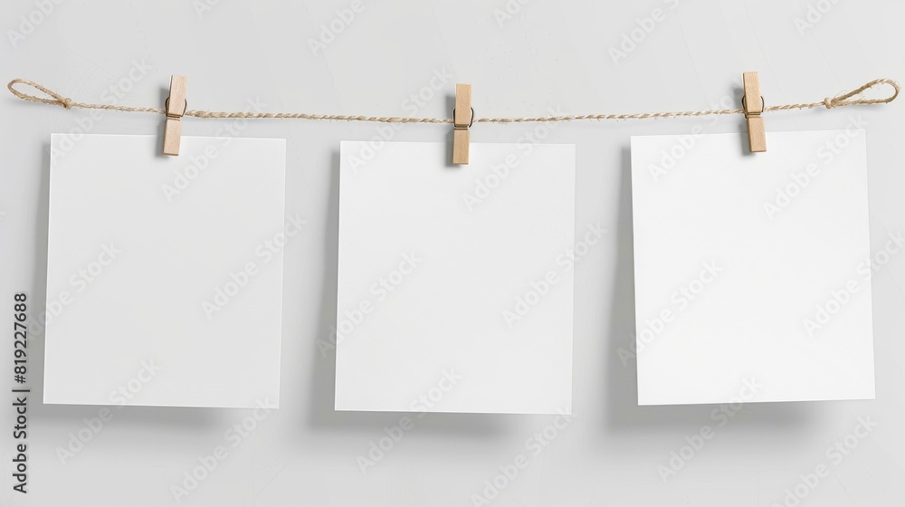 Blank paper sheet with wooden pegs mockup template for artwork design on transparent background Blank paper sheet with wooden pegs mockup template for artwork design on transparent background
