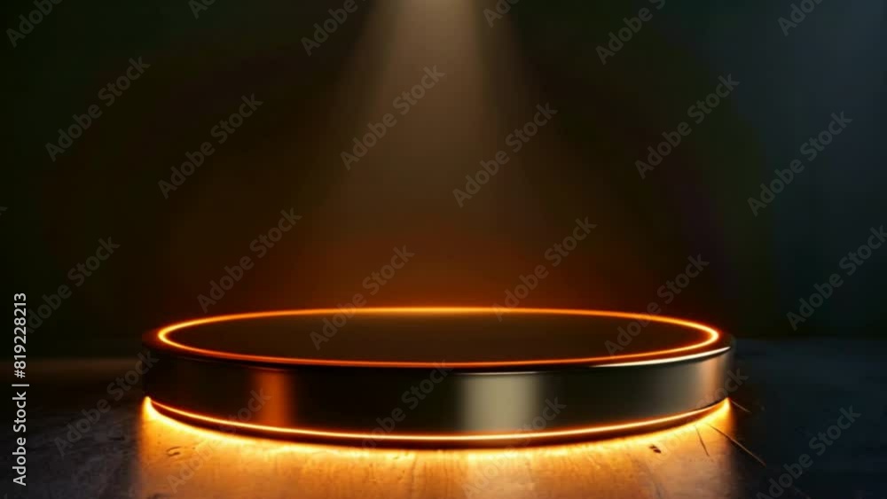 A gold podium stage with a golden 3D platform light stand product on a ...