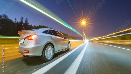 car driving on highway at night