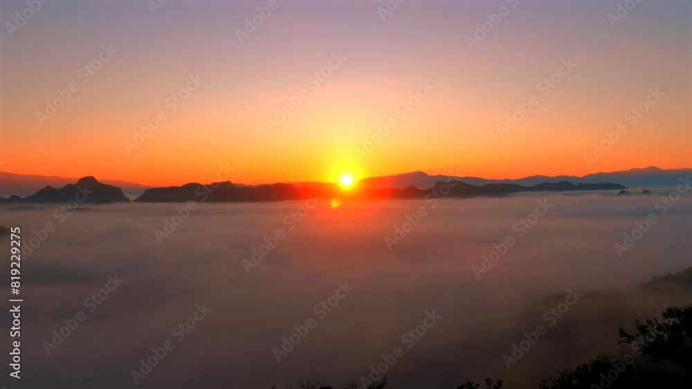 Mesmerizing sunrise view over vast mountain range with sea of clouds below, creating serene and tranquil morning landscape. Perfect scene for inspiring travel, nature exploration, and tranquility Mesmerizing sunrise view over vast mountain range with sea of clouds below, creating serene and tranquil morning landscape. Perfect scene for inspiring travel, nature exploration, and tranquility
