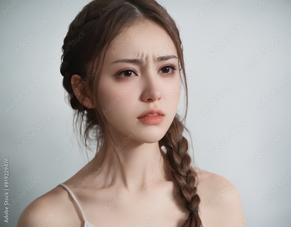 Elegant Portrait of a Young Woman with Short Hair, Intense Gaze Elegant Portrait of a Young Woman with Short Hair, Intense Gaze