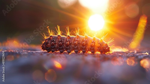 Detailed view of a caterpillar on the ground, suitable for educational materials photo