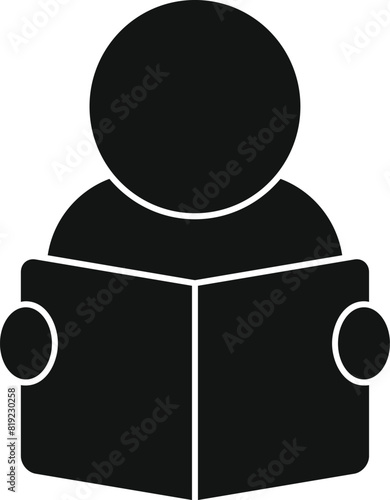 Vector icon of an individual engaged in reading a book, in silhouette style