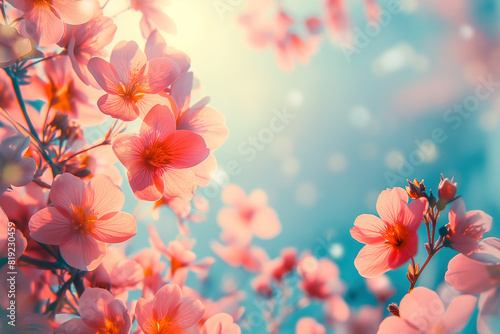 Spring floral background with flowers and copy space