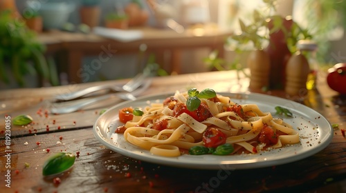 Mouthwatering Realistic Plate of Pasta in HD 8K Quality - Perfect Food Photography Shot for Culinary Enthusiasts