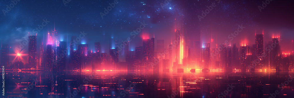 Fototapeta premium A cityscape with a lot of lights and buildings