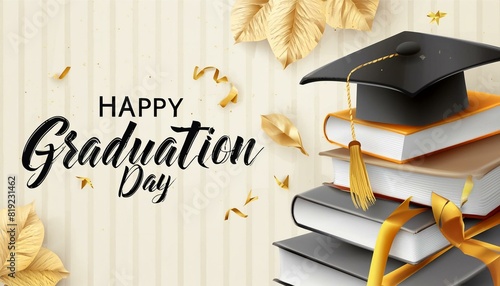 Happy Graduation Day Card - Marketing Post for Graduation - Students Finishing College Succesfully - Greetings Card for University Students Congratulations - University Hat and Festivity