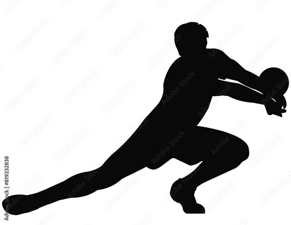 Black silhouette of a volleyball player who crouches down and hits the ball Black silhouette of a volleyball player who crouches down and hits the ball