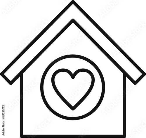 Simplistic line drawing of a house with a heart in the center, symbolizing love and home