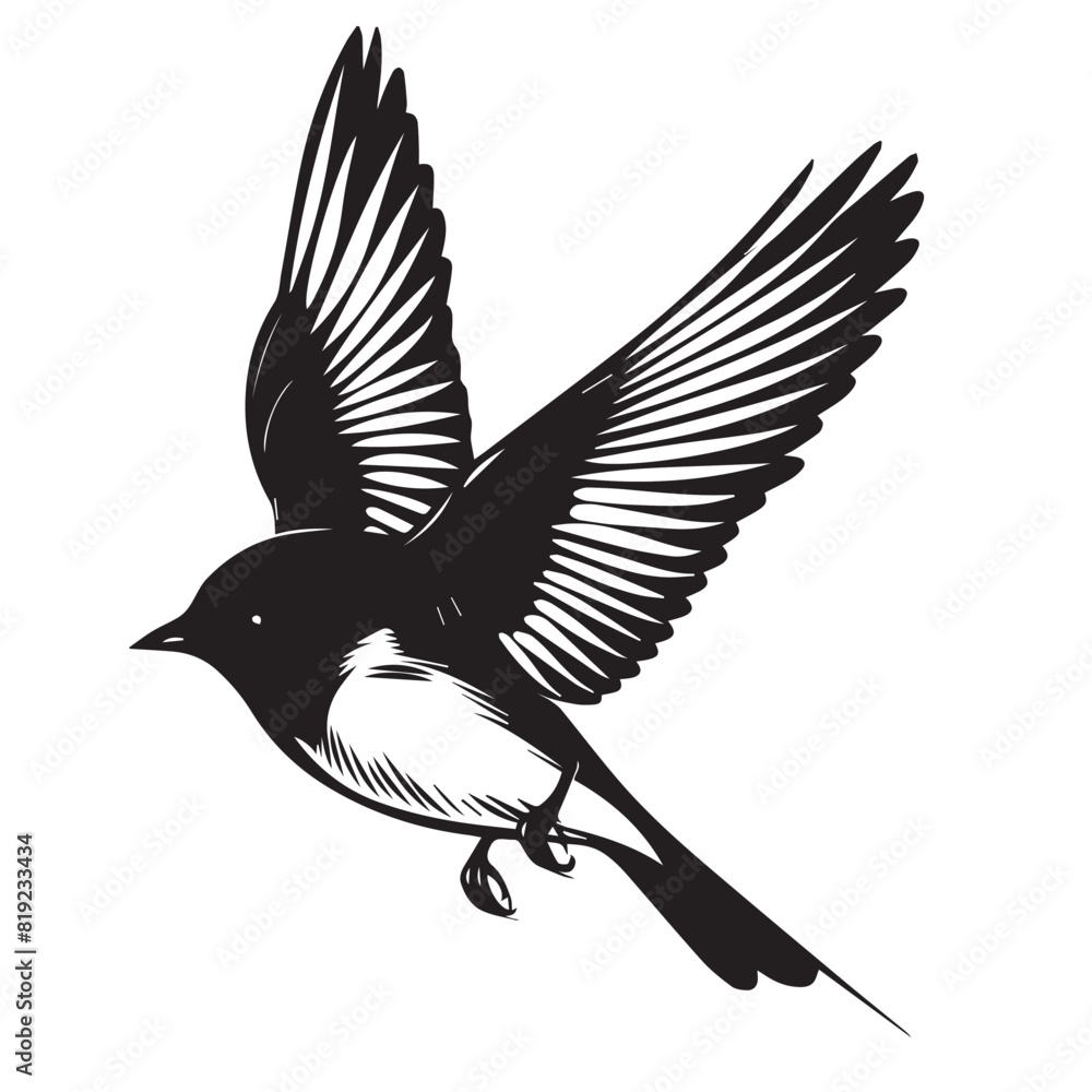 Naklejka premium Swallow in cartoon, doodle style. Image for t-shirt, web, mobile apps and ui. Isolated 2d vector illustration in logo, icon, sketch style, Eps 10. AI Generative