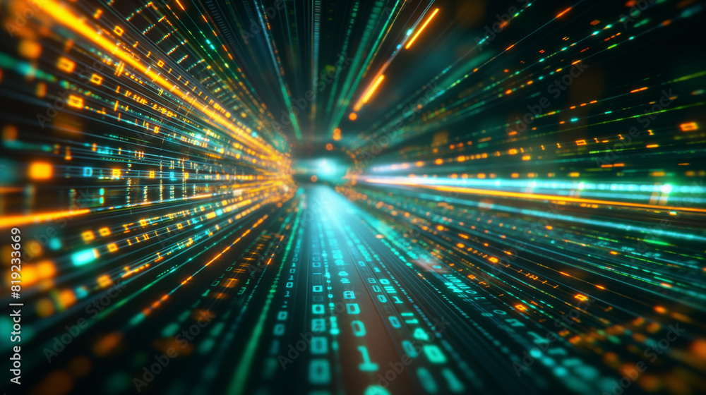 A colorful, swirling tunnel of light with green, yellow, and blue streaks A colorful, swirling tunnel of light with green, yellow, and blue streaks