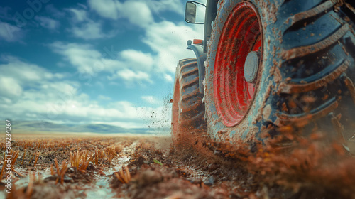 Captivating image of a tractor navigating through farming, plantation, agriculture
