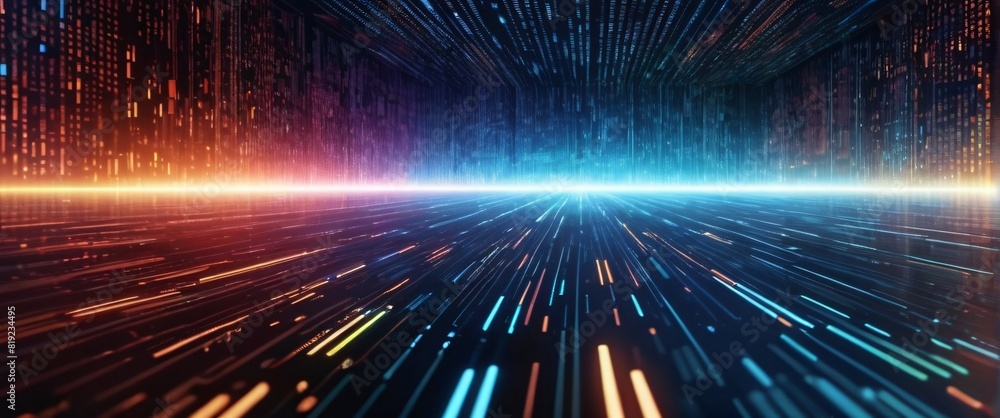 Obraz premium An abstract digital background with binary code and AI algorithms running in the background