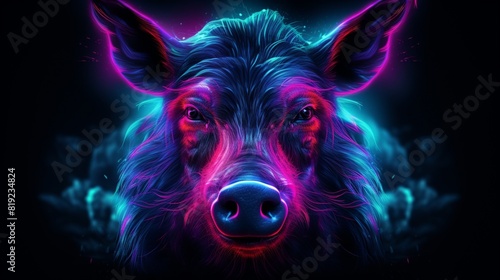 Abstract neon Boar animal painting image