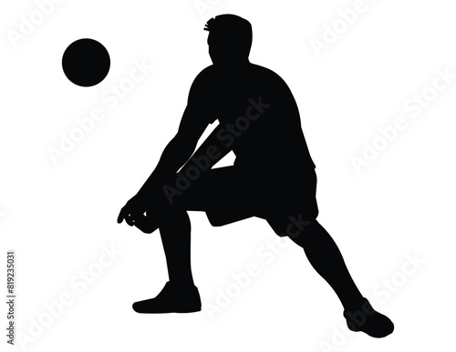 Black silhouette of a volleyball player who hits and pass the ball