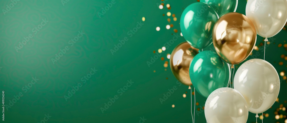 custom made wallpaper toronto digitalBeautiful happy birthday green color background with golden green white ballons and confetti, celebration, party,, new, year, christmas, xmas, greeting card