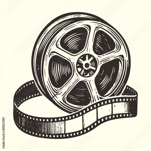 film reel with a film strip vintage illustration
