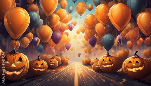 Fiesta de halloween, fiesta temática halloween globos de calabazas, creado con IA generativa photo