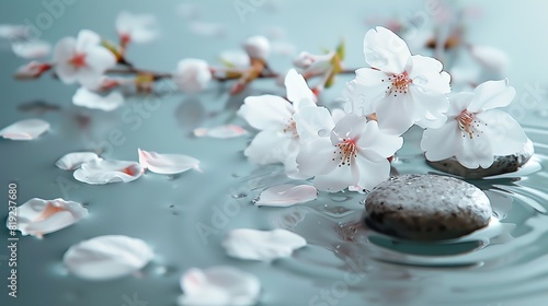 Delicate cherry blossom petals falling in a zen garden  serene and peaceful atmosphere  Minimalist  Soft  Tranquil