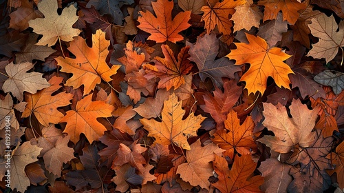 Leaflittered forest floor  autumn season  warm oranges and browns  highresolution photography  detailed leaf texture