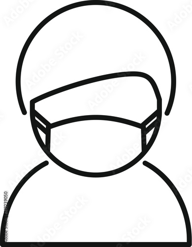 Simple line icon depicting an individual with a protective face mask, suitable for health materials